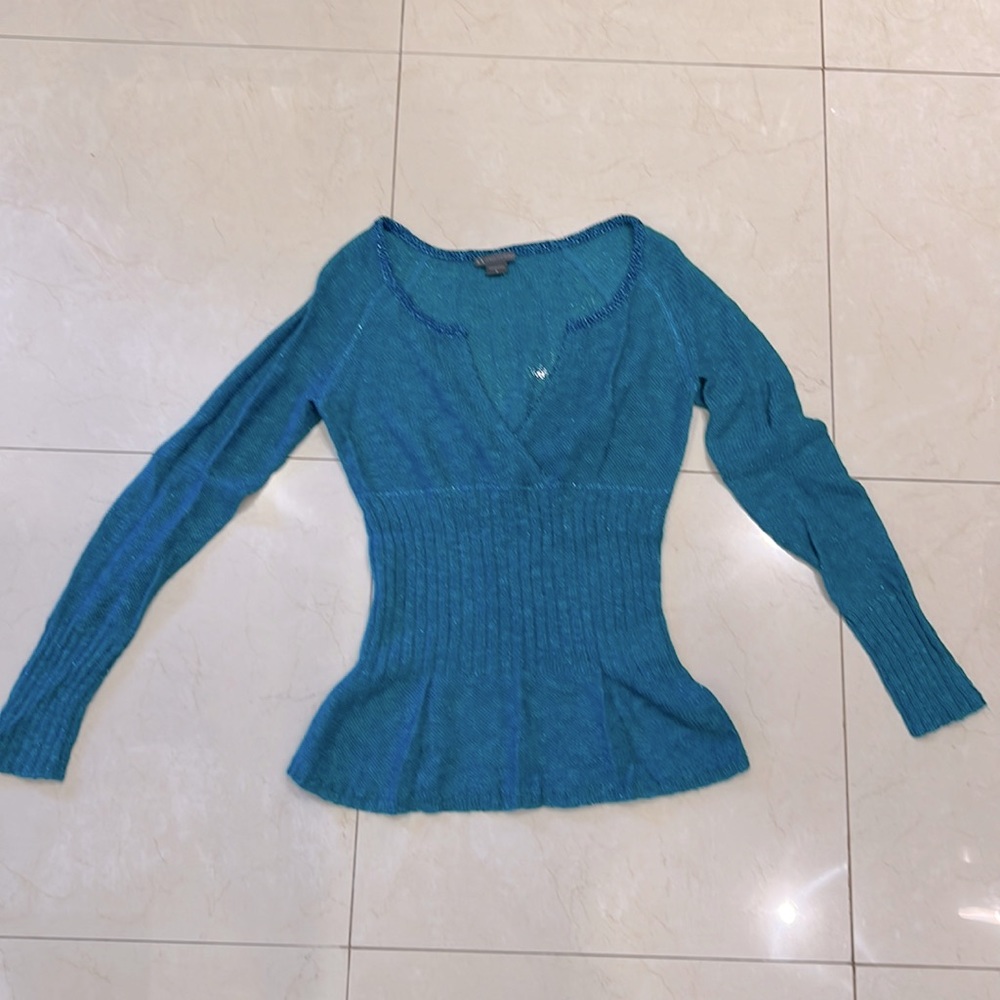 ARMANI EXCHANGE - dark turquoise glitter thread peplum sweater